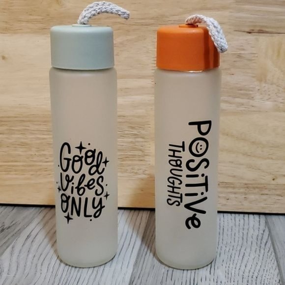 2 Glass Motivational Water Drink Bottle Container 12 oz - Picture 9 of 9